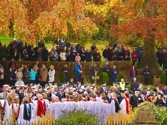 The community with the parade and clergy gathered for Remembrance Sunday in the castle grounds